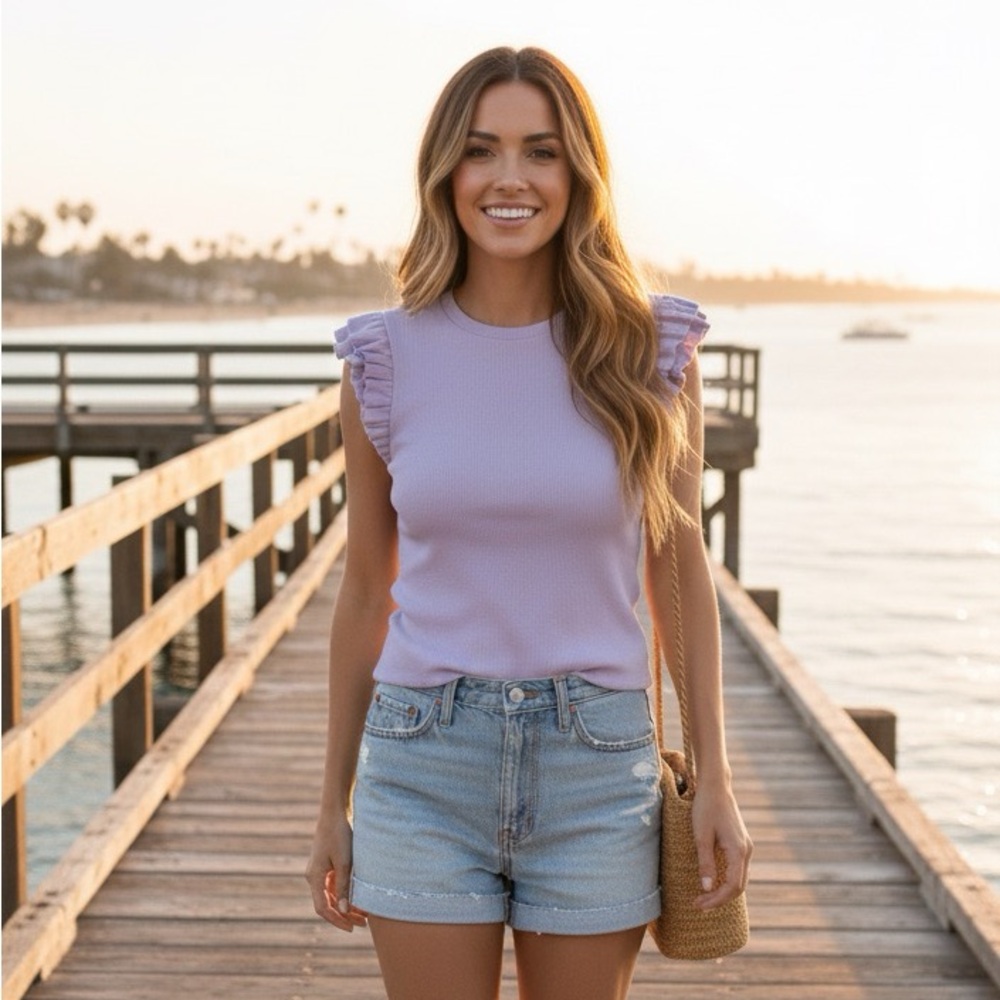 Zara Lavender Ruffle Sleeve Tee